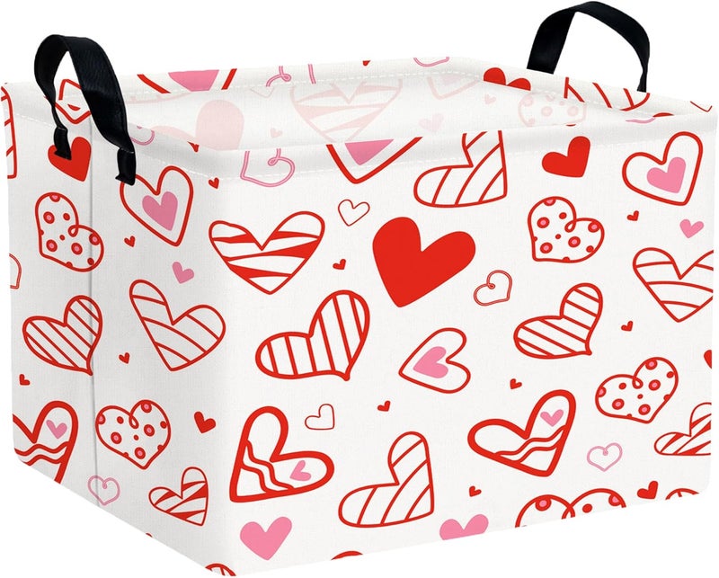 BOOHIT Valentines Day Basket Large Foldable Heart Shaped Storage Box for Gifts Kids Empty Storage Bins Rectangular Toy Organizer Decor (Hollow Lines Love) - Image 1